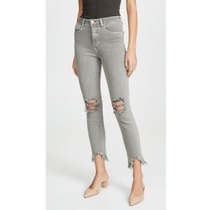 L'Agence Highline High Rise Skinny Jeans Ankle Distressed Hem, gently worn